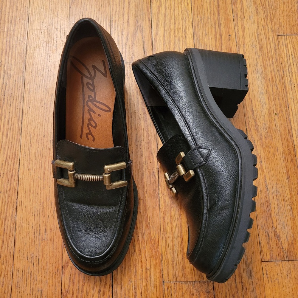Zodiac‎ 8 Loafers Black Lug Sole Chunky Block Heel Horsebit GEMMA Retro Academia